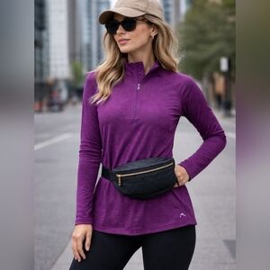 HEAD Purple Quarter-Zip Active Top Athletic Long Sleeve Performance Pullover Gym